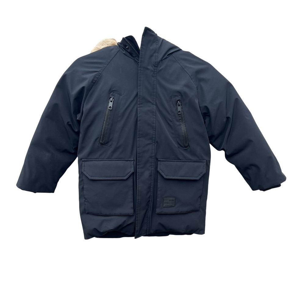 Zara Kids Size 7 Black Puffer Parka Jacket Fur Hood Winter Warm Coat‎ Ski Snow